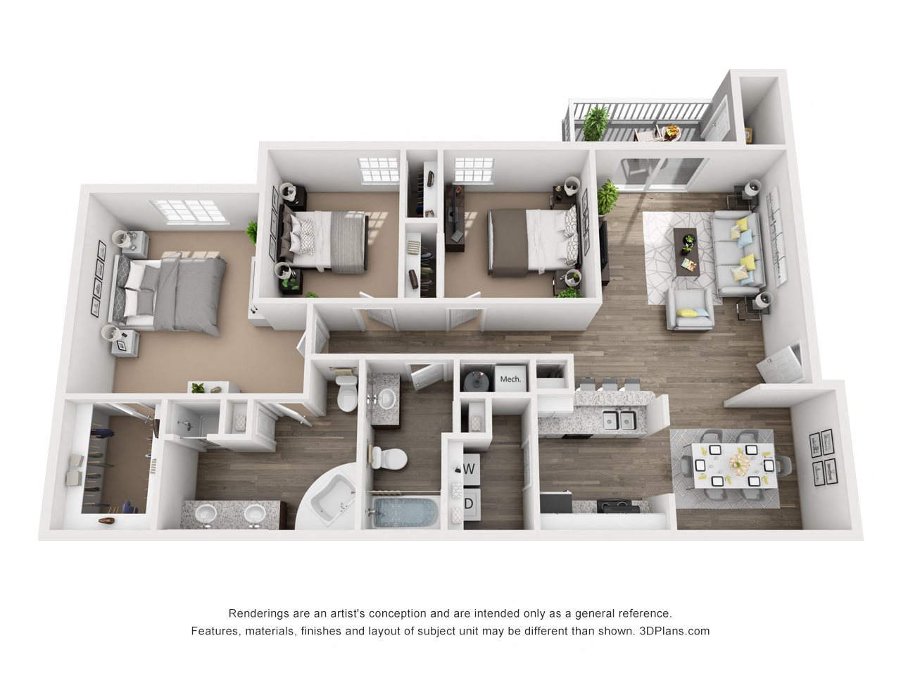 Three Bedroom Two Bath - 1297 Square Feet at Latitude at Riverchase, Hoover, 35216